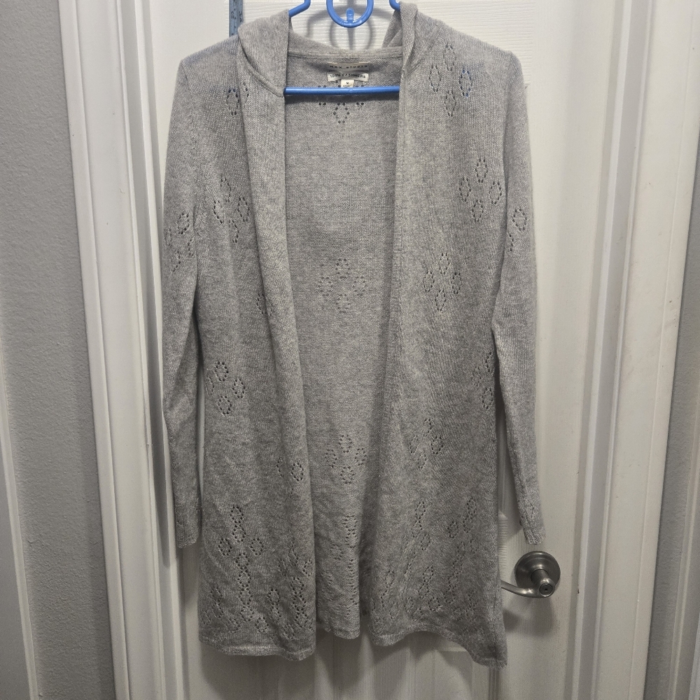Max Studio Cashmere Gray Open-Front Women's Sweater With Hoodie. Size M